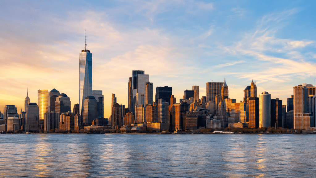 New York City skyline viewed across the water at sunset.
Featured image title: New York City Skyline