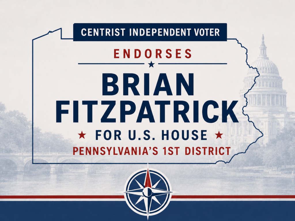 Colorado general-election endorsement graphic featuring the state outline, the U.S. Capitol and the Centrist Independent Voter compass rose.
